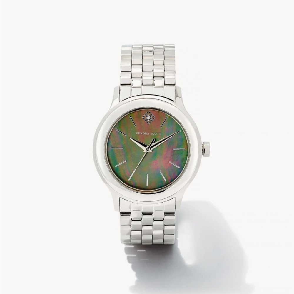 Alex Silver Stainless Steel 35mm Watch in Black Mother-of-Pearl; NWT; Watch Box